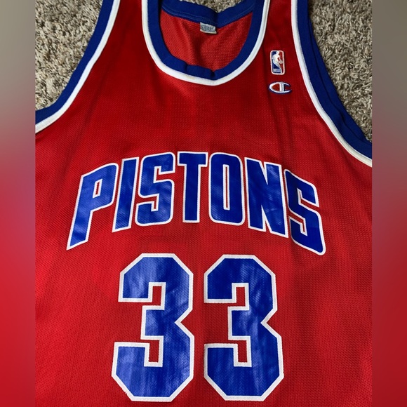90s Vintage Champion Grant Hill Mens 48 L/XL Detroit Pistons Red NBA Jersey - Picture 4 of 8